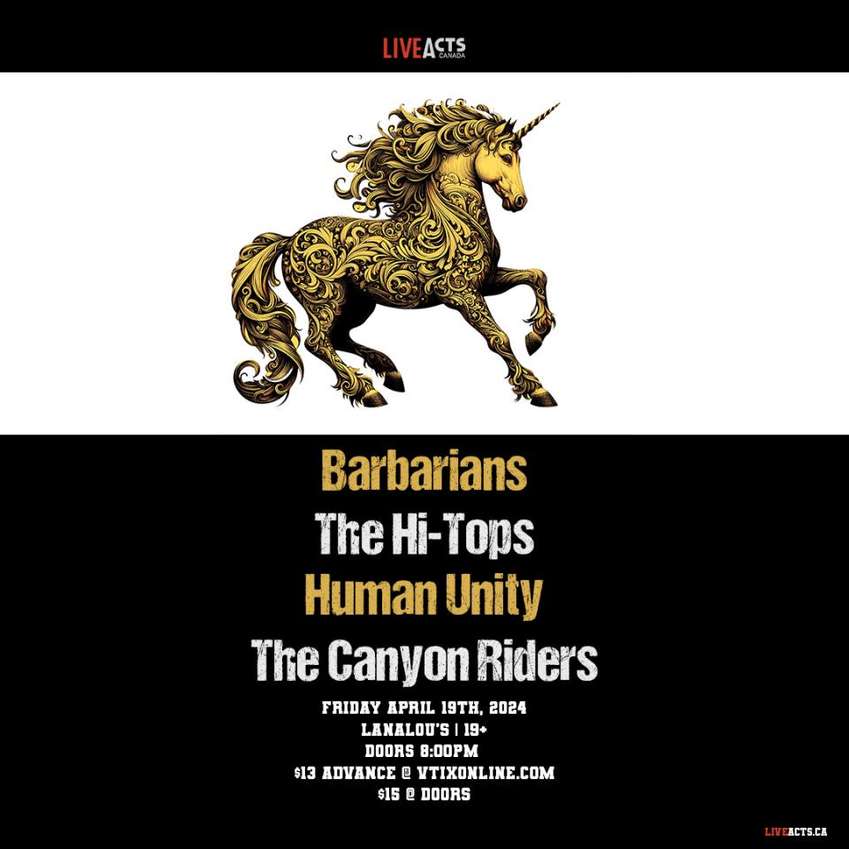 Barbarians w/ The Hi-Tops, Human Unity, and The Canyon Riders