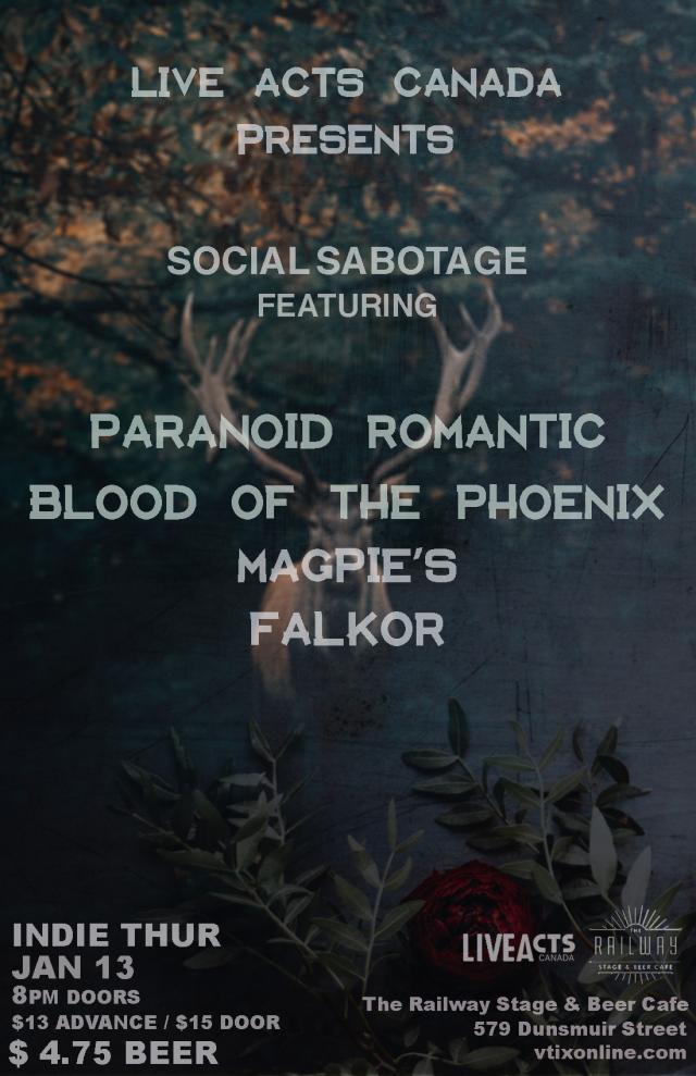 Social Sabotage Feat. Paranoid Romantic With Special Guests - Blood Of The Phoenix + Magpie's + Falkor