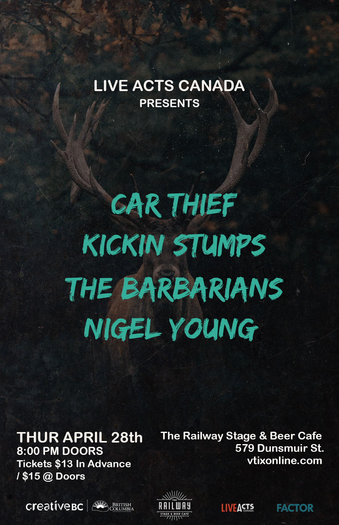 Car Thief With Special Guests, Kickin Stump, The Barbarians and Nigel Young
