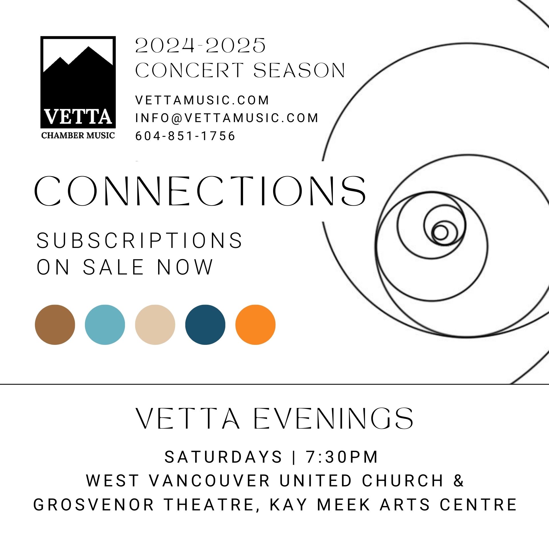 2024-25 Vetta Saturday Evenings - a 5-concert Season Subscription beginning on Saturday Sept 28th, 2024