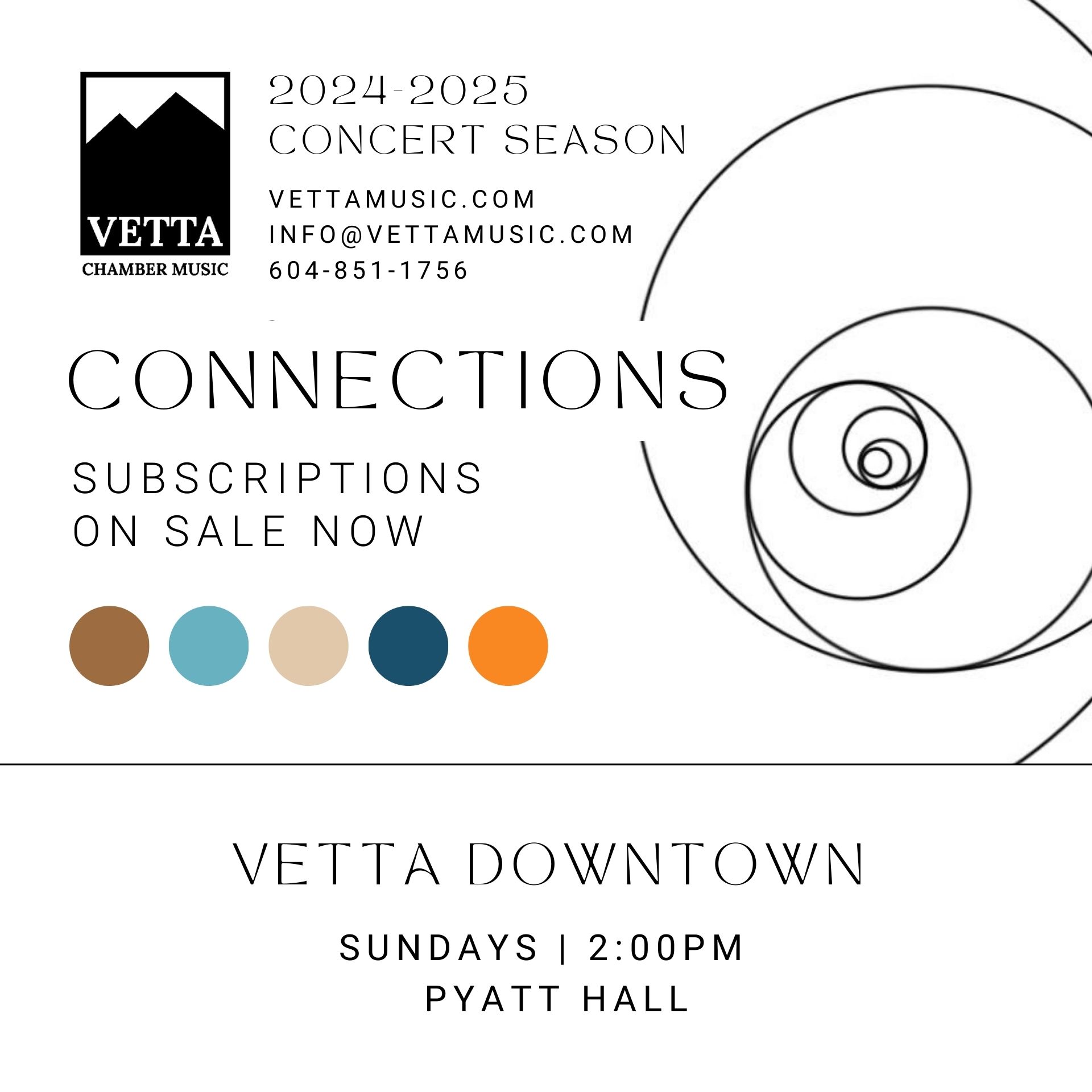 2024-25 Vetta Sunday Afternoons Downtown - a 5-concert Season Subscription, beginning on Sunday Sept 29th, 2024