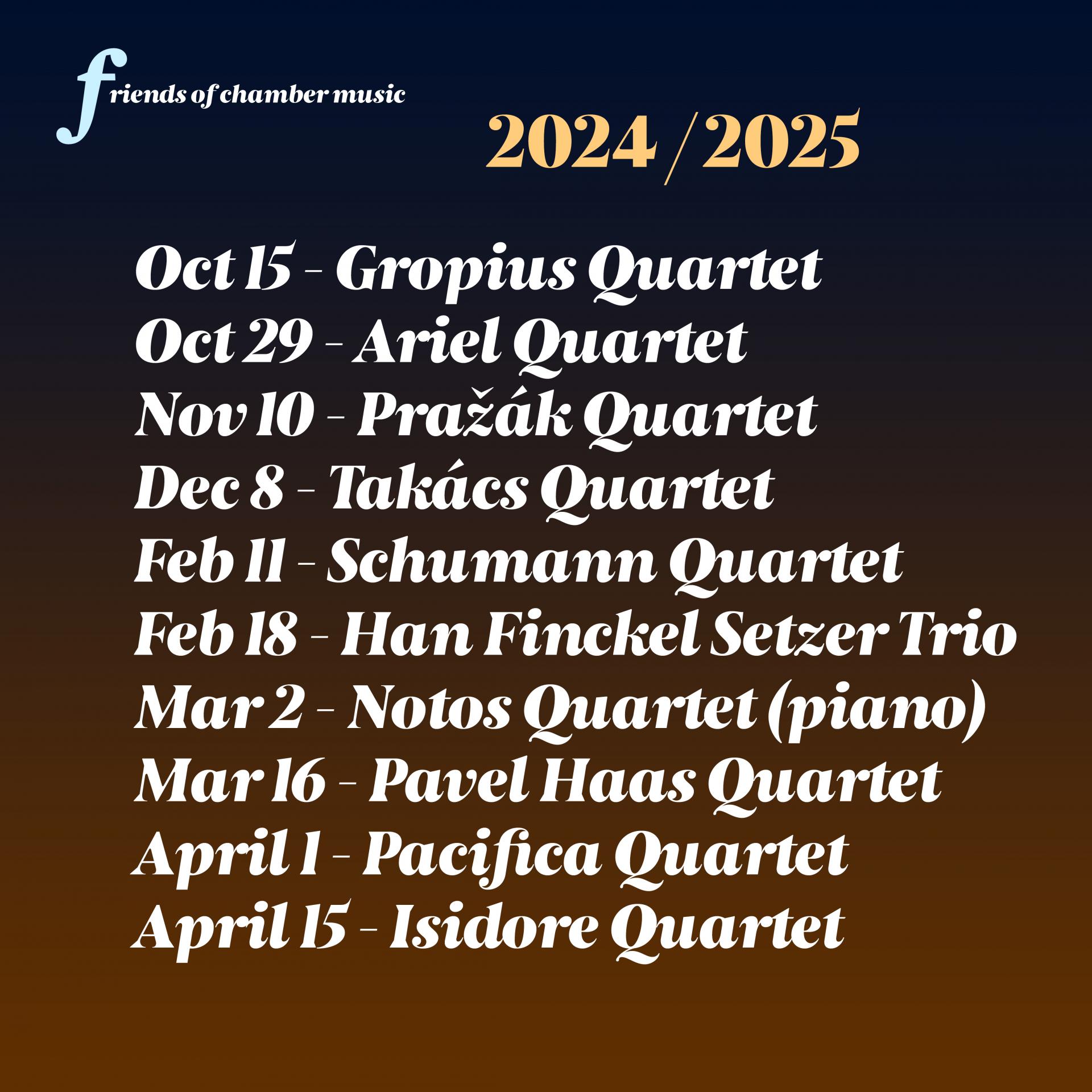 Friends of Chamber Music 2024/25 Season Subscription Page